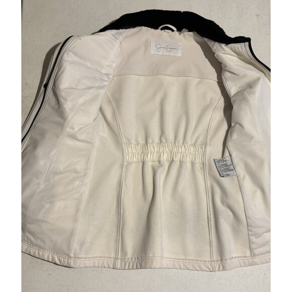 Jessica Simpson Womens Jacket Size Small White Zip Up Black Faux Fur Trim - Picture 3 of 5